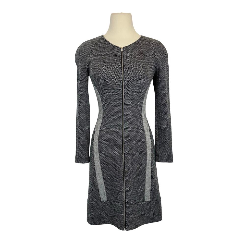 Theory Chayenne B Cityscape Knit Dress Long Sleeve Front Zip Black/White 4 NWT